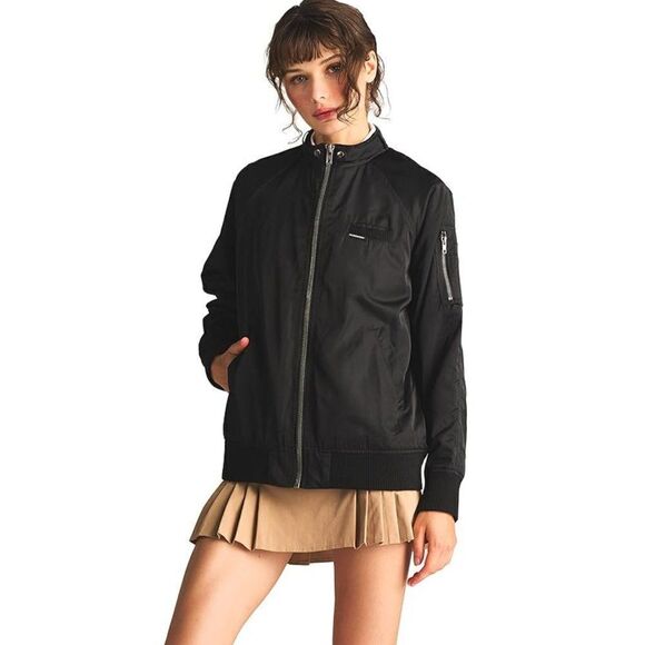 Members Only Washed Satin Iconic Boyfriend Bomber Flight Jacket Grey Women's XS - Picture 3 of 8
